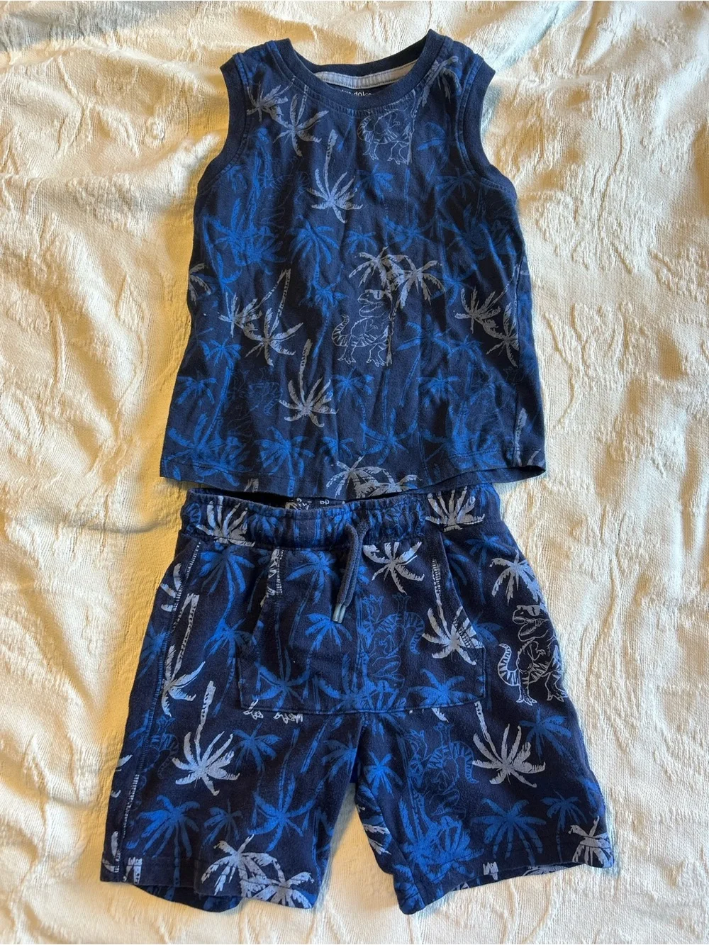 Boys Navy Palm Print Tank & Shorts Set Dinos and Palm Streets Size 5T